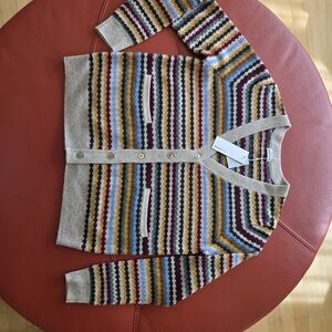 NEW Minnie Rose 100% Cashmere Textured Striped Cardigan, sz. M